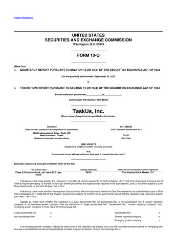 Miniature TaskUs 10-Q Rapport trimestriel 2022 
