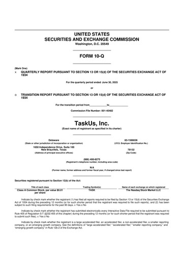 Miniature TaskUs 10-Q Rapport trimestriel 2025 