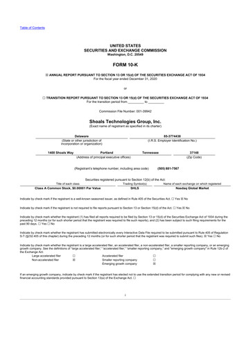 Miniature Shoals Technologies 10-K Rapport annuel 