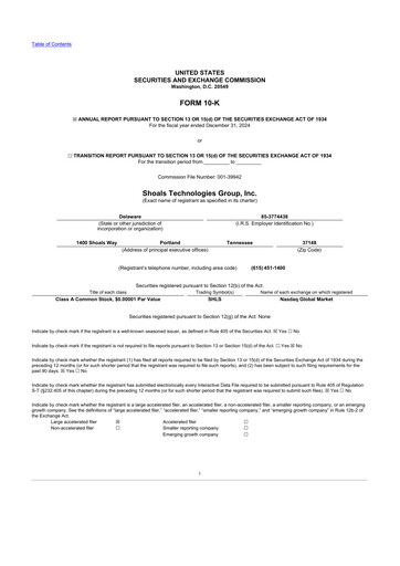 Miniature Shoals Technologies 10-K Rapport annuel 2024