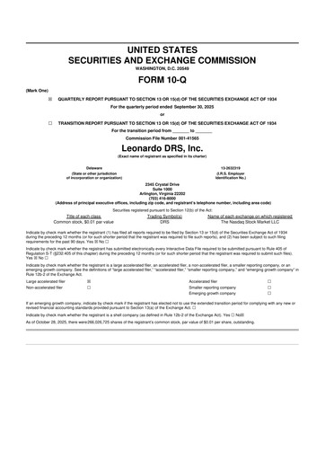 Miniature Leonardo DRS 10-Q Rapport trimestriel 2025 