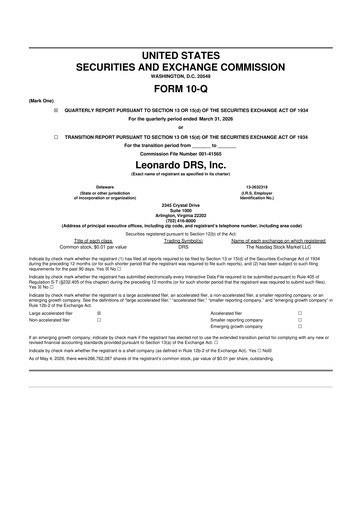 Thumbnail Leonardo DRS 10-Q Quarterly Report FY 