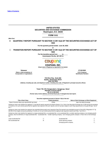 Miniature Coupang 10-Q Rapport trimestriel 2022 