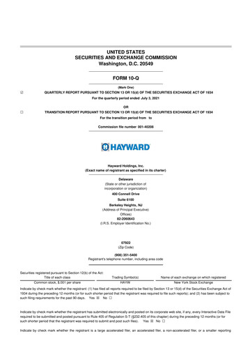 Thumbnail Hayward Holdings, Inc. 10-Q Quarterly Report FY2021 