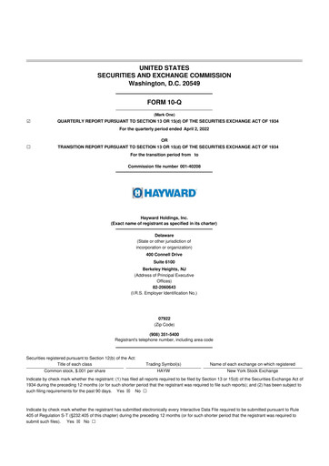 Thumbnail Hayward Holdings, Inc. 10-Q Quarterly Report FY2022 