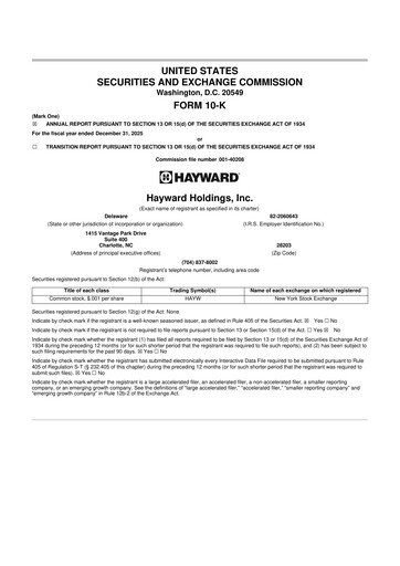 Miniature Hayward Holdings, Inc. 10-K Rapport annuel 2025