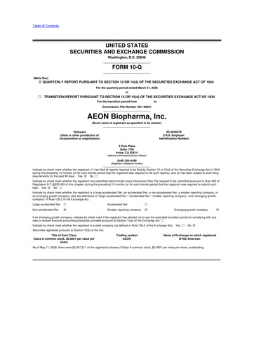 Thumbnail AEON Biopharma 10-Q Quarterly Report FY 