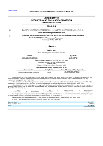 Thumbnail Vimeo 10-Q Quarterly Report FY2025 