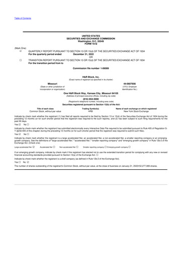 Thumbnail H&R Block
 10-Q Quarterly Report FY2023 
