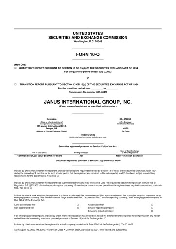 Miniature Janus International Group 10-Q Rapport trimestriel 2022 