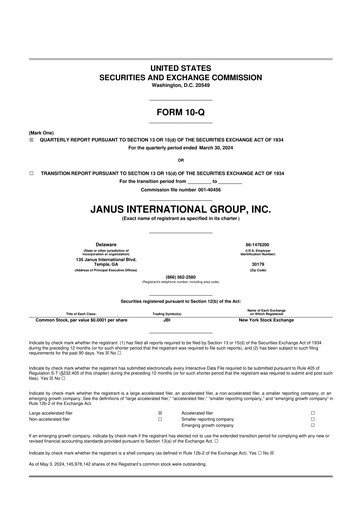 Miniature Janus International Group 10-Q Rapport trimestriel 2024 