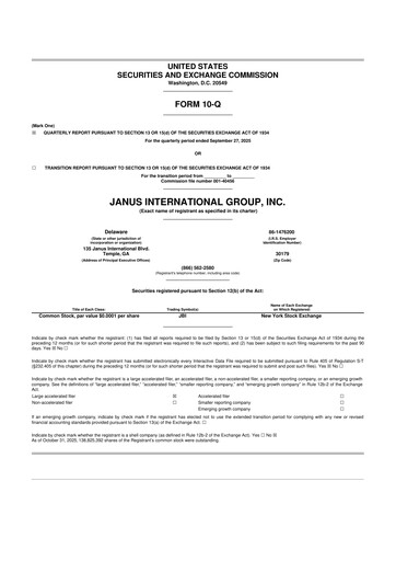 Miniature Janus International Group 10-Q Rapport trimestriel 2025 