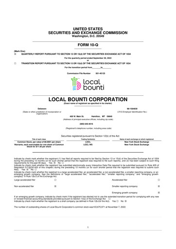 Thumbnail Local Bounti 10-Q Quarterly Report FY2022 