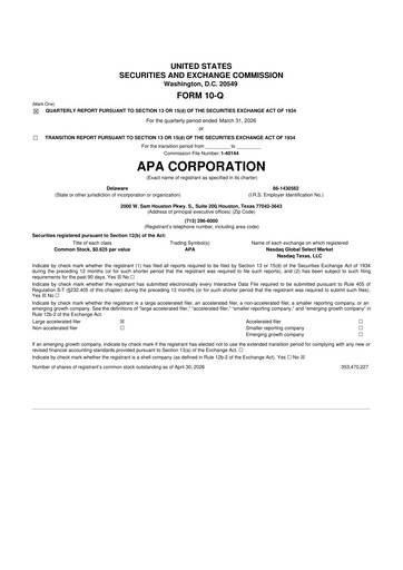Miniature APA Corporation 10-Q Rapport trimestriel  