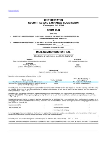 Miniature indie Semiconductor 10-Q Rapport trimestriel 2021 