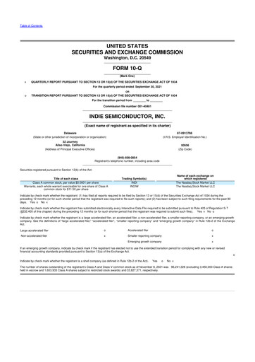 Miniature indie Semiconductor 10-Q Rapport trimestriel 2021 