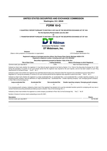 Miniature DT Midstream 10-Q Rapport trimestriel 2021 