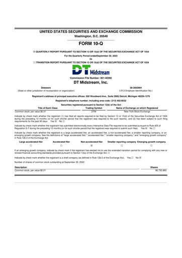 Miniature DT Midstream 10-Q Rapport trimestriel 2022 