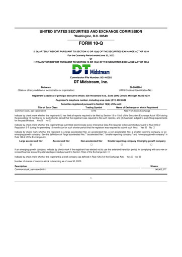 Miniature DT Midstream 10-Q Rapport trimestriel 2023 