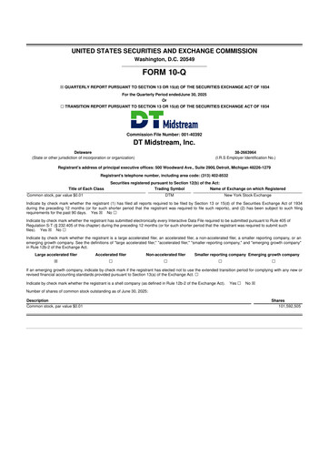 Miniature DT Midstream 10-Q Rapport trimestriel 2025 