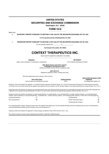 Thumbnail Context Therapeutics 10-Q Quarterly Report FY2022 