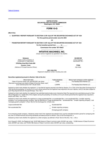 Miniature Intuitive Machines 10-Q Rapport trimestriel 2023 