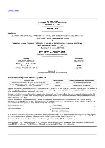 Miniature Intuitive Machines 10-Q Rapport trimestriel 2023 