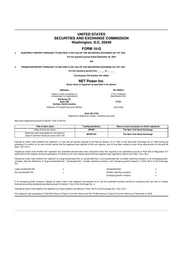 Miniature NET Power 10-Q Rapport trimestriel 2024 