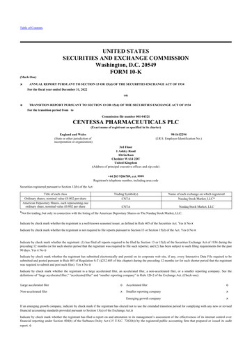 Miniature Centessa Pharmaceuticals 10-K Rapport annuel 2022