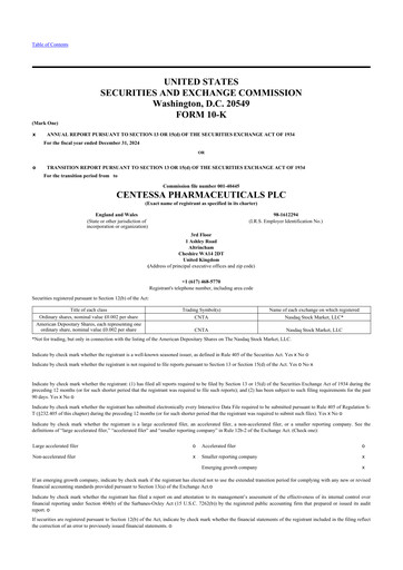 Miniature Centessa Pharmaceuticals 10-K Rapport annuel 2024