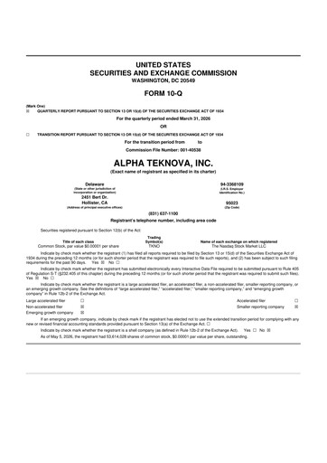 Thumbnail Alpha Teknova 10-Q Quarterly Report FY2026 