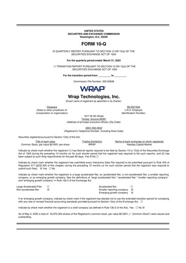 Miniature Wrap Technologies
 10-Q Rapport trimestriel 2022 