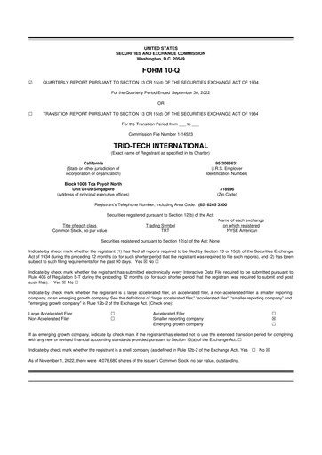 Thumbnail Trio-Tech International 10-Q Quarterly Report FY2022 Q1