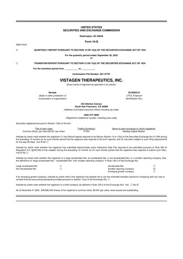 Thumbnail VistaGen Therapeutics
 10-Q Quarterly Report FY2022 