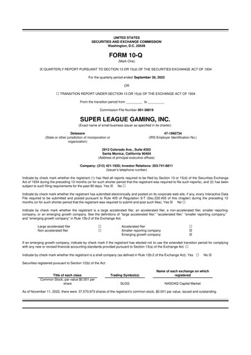 Thumbnail Super League Enterprise 10-Q Quarterly Report FY2022 