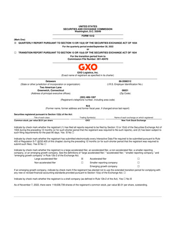 Thumbnail GXO Logistics 10-Q Quarterly Report FY2022 