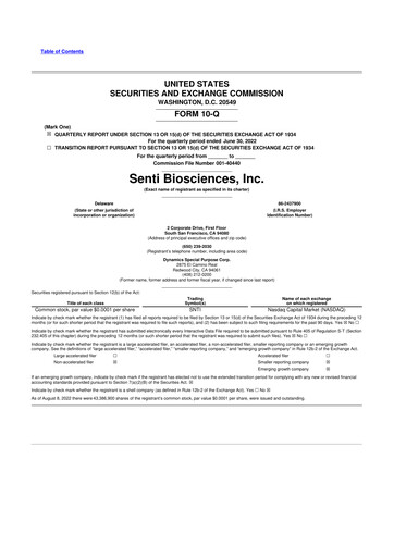 Thumbnail Senti Biosciences 10-Q Quarterly Report FY2022 