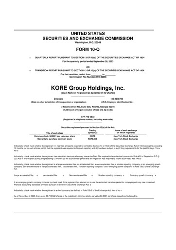 Thumbnail KORE Group 10-Q Quarterly Report FY2023 