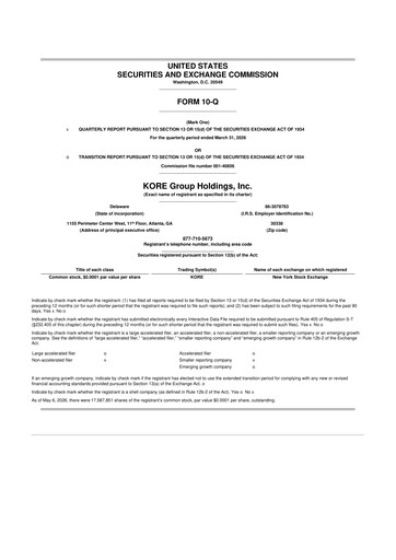 Vorschaubild KORE Group 10-Q Quartalsbericht  