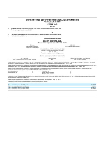 Miniature CLEAR Secure 10-Q Rapport trimestriel 2021 