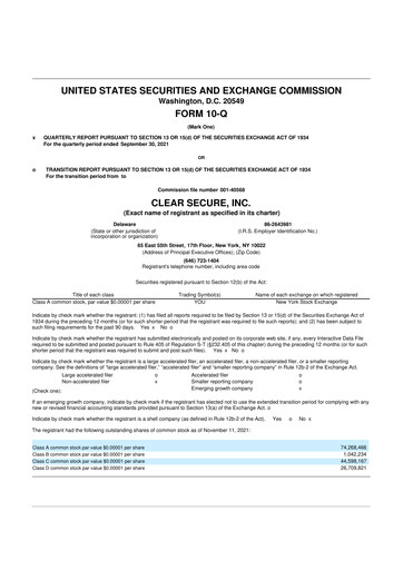 Miniature CLEAR Secure 10-Q Rapport trimestriel 2021 