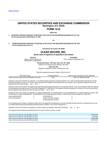 Miniature CLEAR Secure 10-Q Rapport trimestriel 2022 