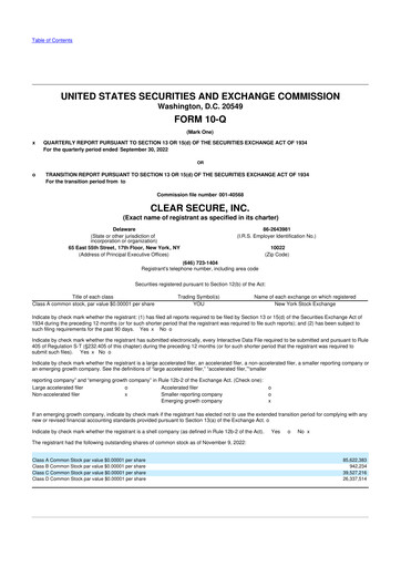 Miniature CLEAR Secure 10-Q Rapport trimestriel 2022 