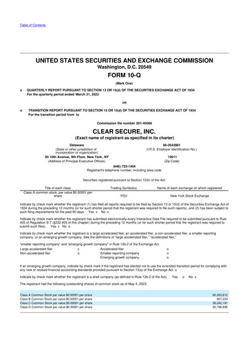 Miniature CLEAR Secure 10-Q Rapport trimestriel 2023 