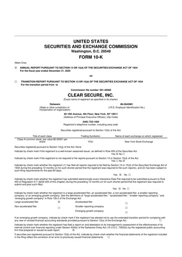 Miniature CLEAR Secure 10-K Rapport annuel 2025