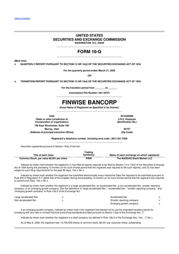 Miniature FinWise Bancorp 10-Q Rapport trimestriel  