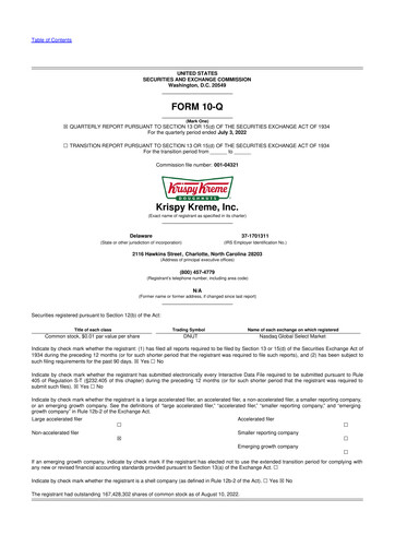 Thumbnail Krispy Kreme
 10-Q Quarterly Report FY2022 