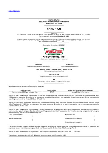 Thumbnail Krispy Kreme
 10-Q Quarterly Report FY2022 