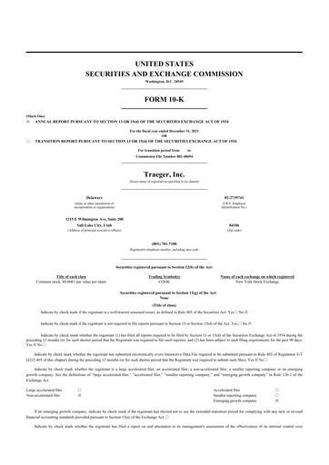 Thumbnail Traeger 10-K Annual Report 2021