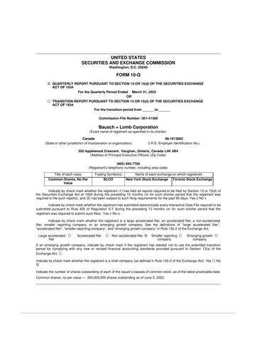 Vorschaubild Bausch + Lomb 10-Q Quartalsbericht 2022 